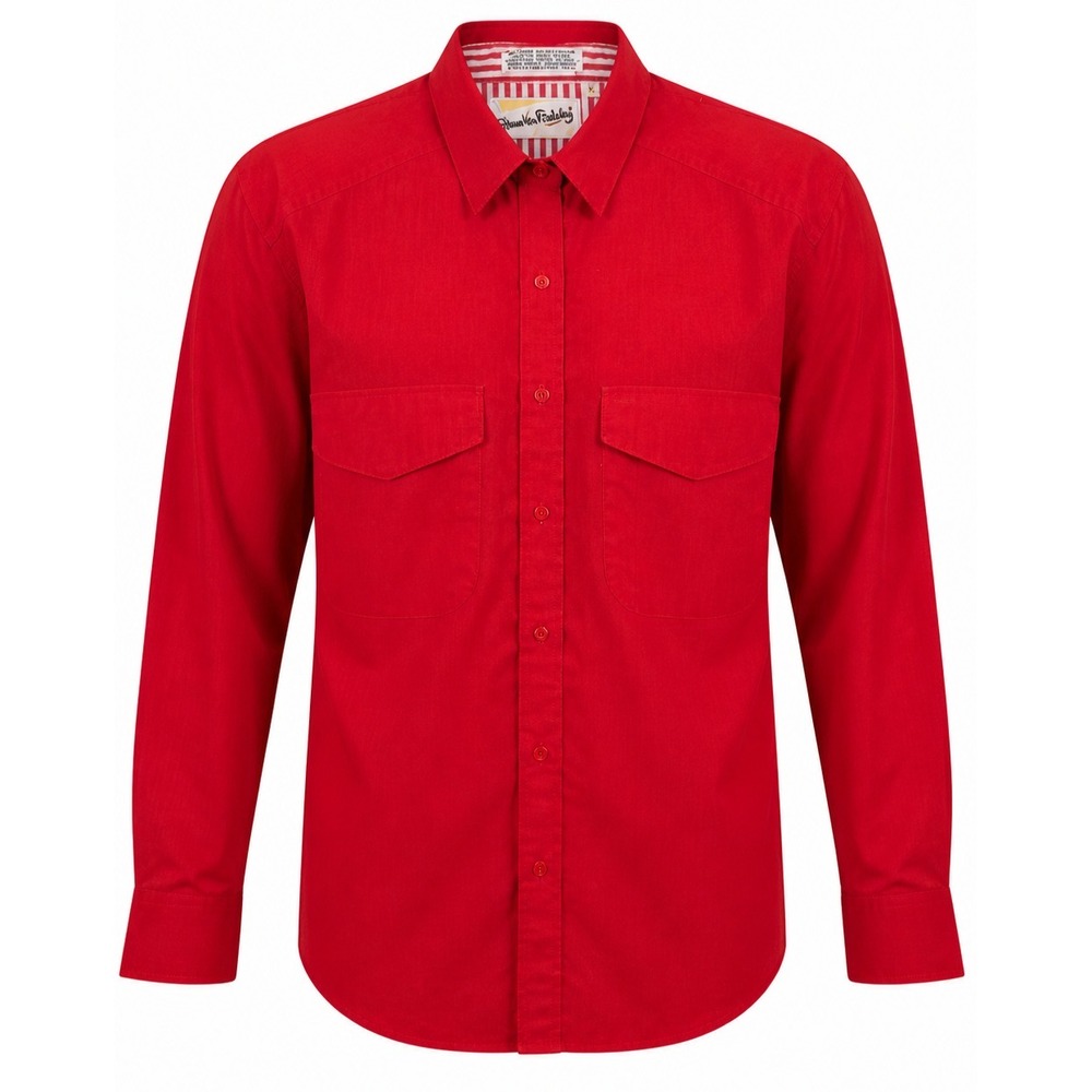 Diane Von Furstenberg Button Front Shirt Womens L Red Utility Pockets Safari Vtg